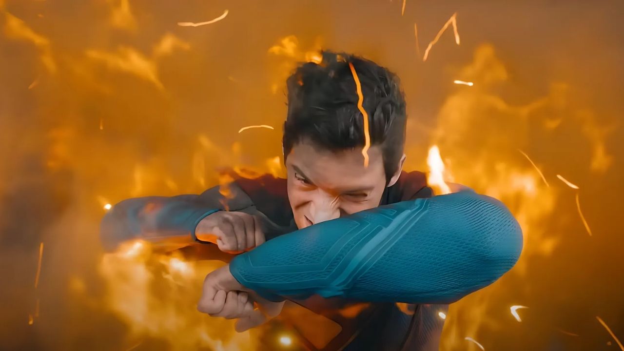 "Superman 2025 David Corenswet flying pose"